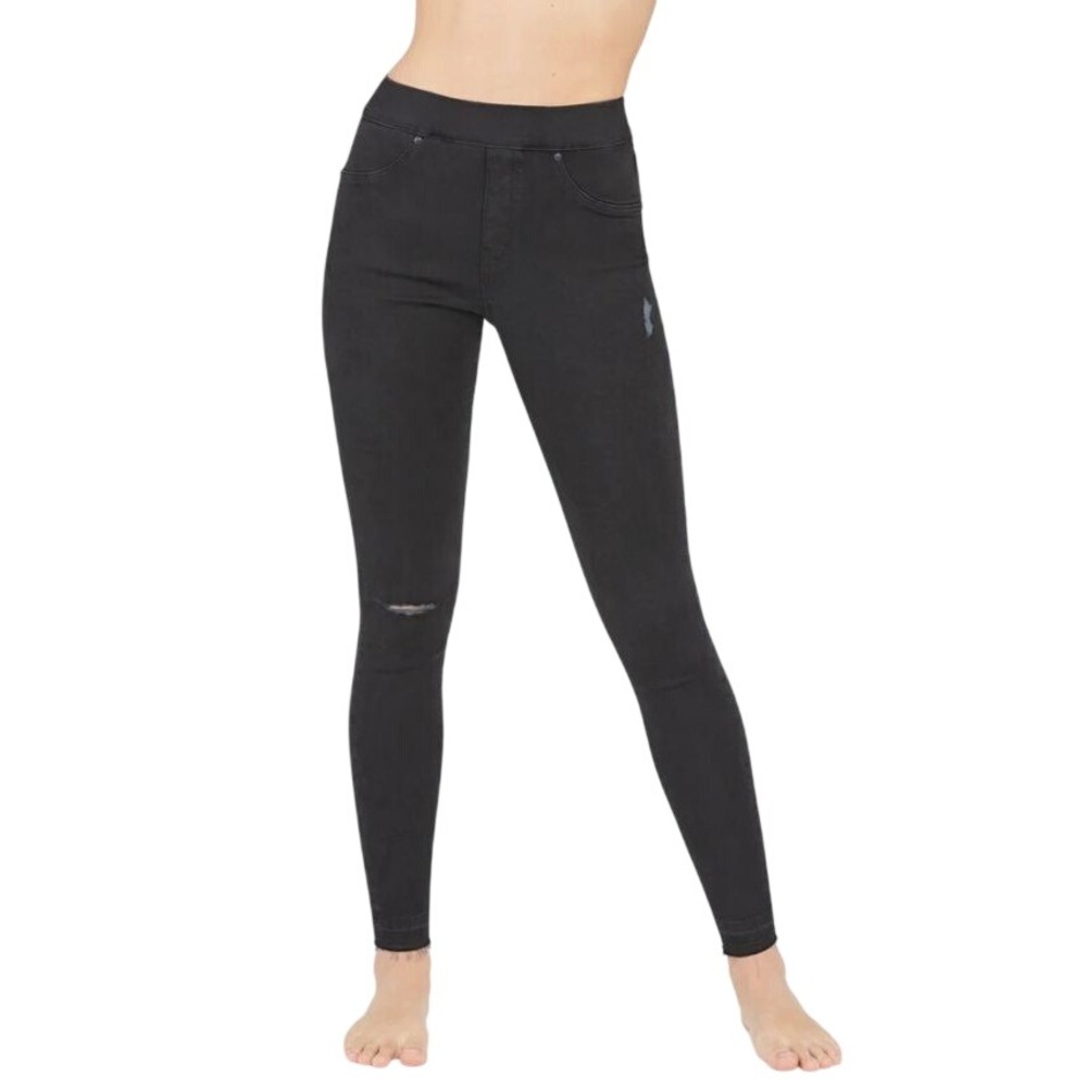 NWT Spanx Pull On Vintage Distressed Ankle Skinny Black Denim Jeans‎ Size S
